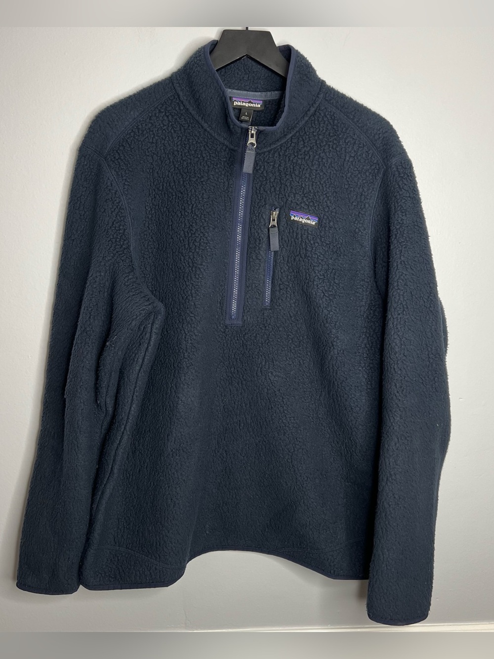Patagonia Retro Pile Half Zip Pullover Sweater Mens Large Blue STY 22810 FA18